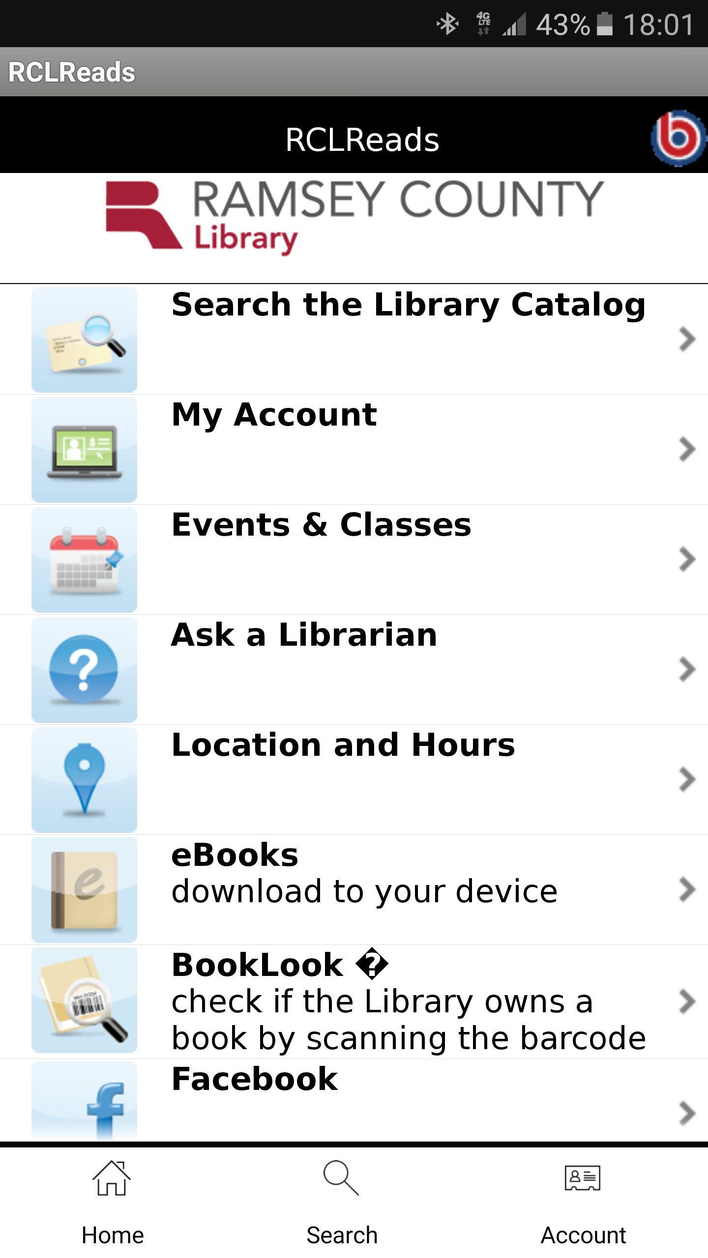 Library app screenshot with a list of 