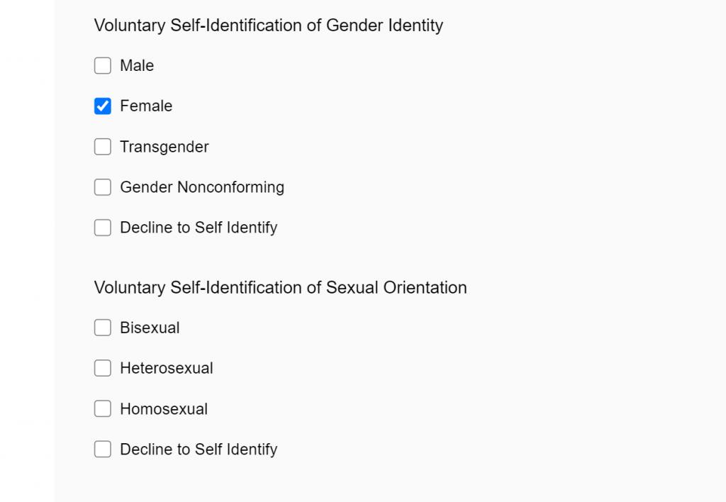 question asking applicants about their sexual orientation